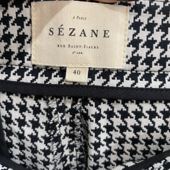 SÉZANE Clara Houndstooth Print High Rise 7/8 Trousers, Black/Ecru, FR40/US8 - Picture 9 of 12